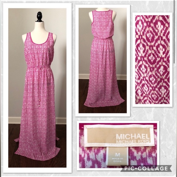 MICHAEL Michael Kors Dresses & Skirts - Michael Kors Pink and White Drawstring Waist Side Slit Maxi Dress Size M